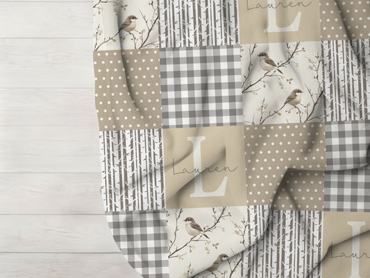 BLANKET - NEUTRAL GINGHAM BIRDS