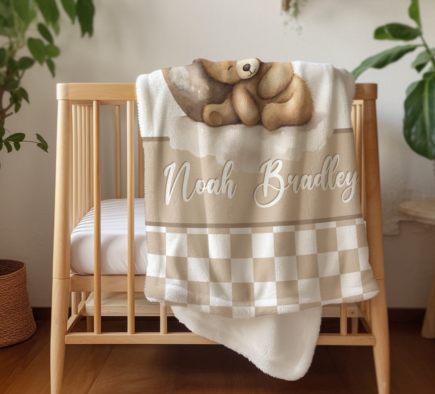 CUDDLE BLANKET - PERSONALIZED NEUTRAL TEDDY BEAR