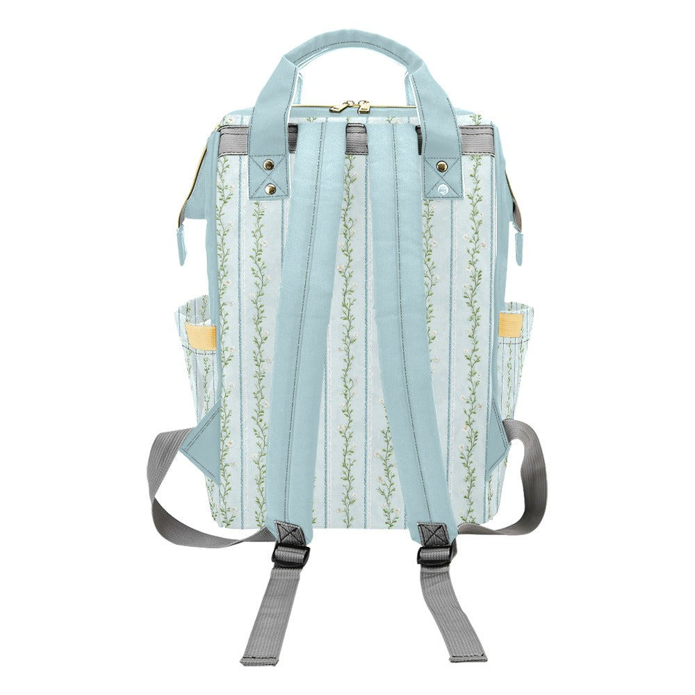 PERSONALIZED DIAPER BAG BACKPACK - BLUE FLORAL STRIPE