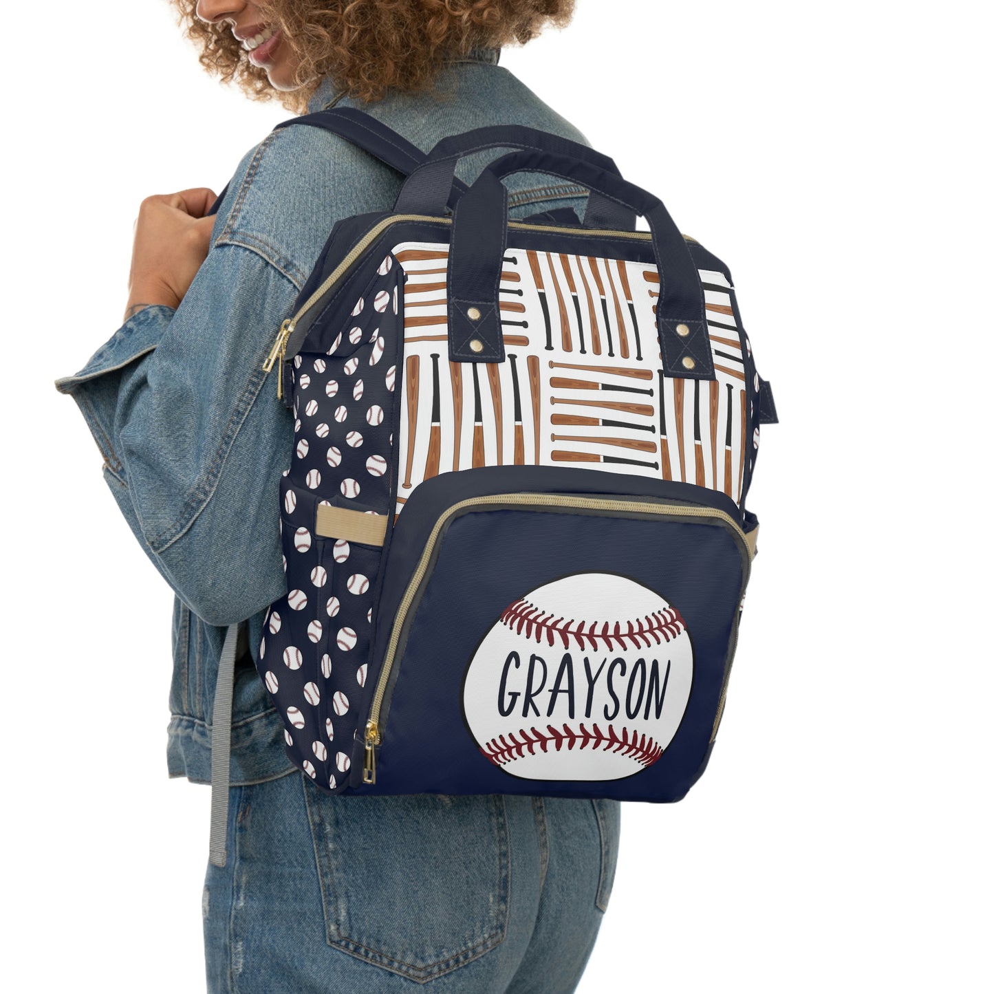 PERSONALIZED DIAPER BAG BACKPACK | NAVY BLUE BASEBALL