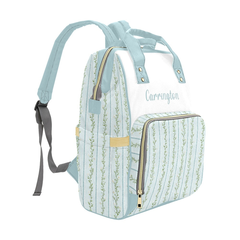 PERSONALIZED DIAPER BAG BACKPACK - BLUE FLORAL STRIPE