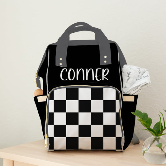 PERSONALIZED DIAPER BAG BACKPACK | BLACK AND WHITE CHECKERED
