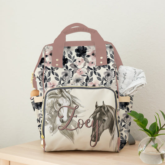 PERSONALIZED DIAPER BAG BACKPACK | FLORAL HORSES
