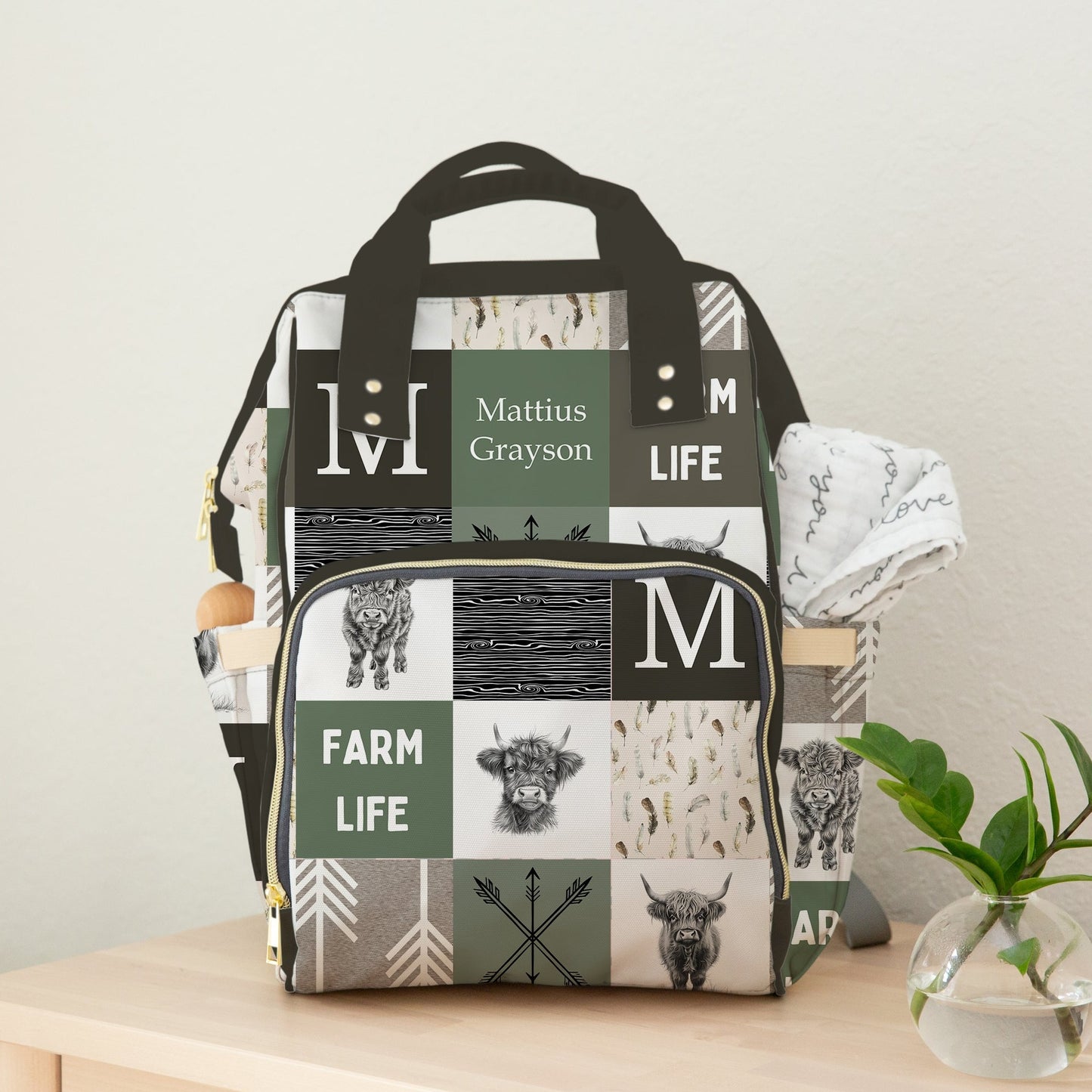 PERSONALIZED DIAPER BAG BACKPACK | FARM LIFE HIGHLAND COW