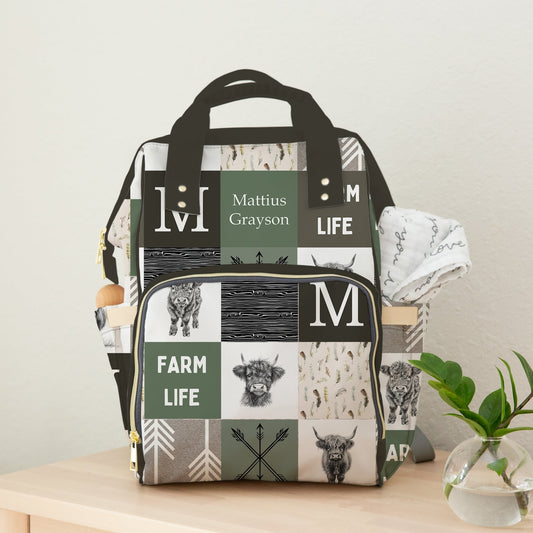 PERSONALIZED DIAPER BAG BACKPACK | FARM LIFE HIGHLAND COW