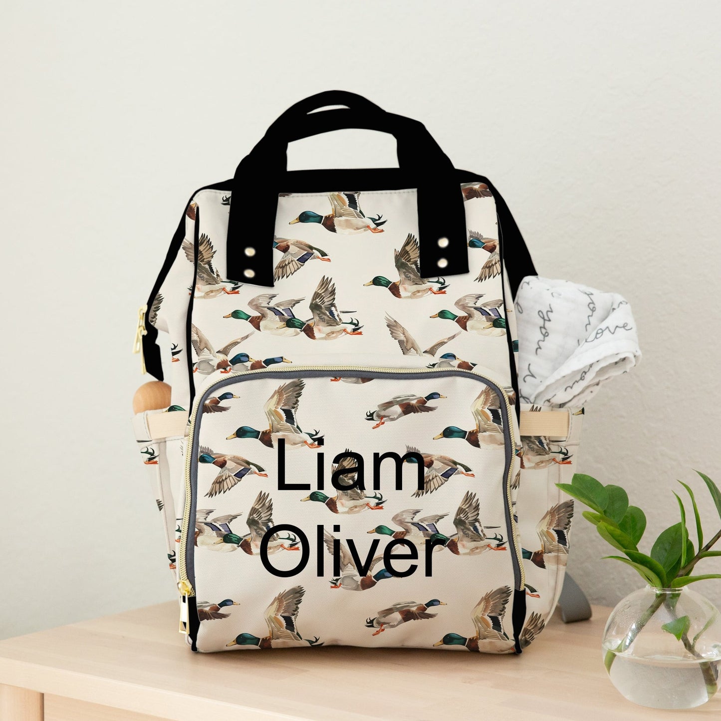 PERSONALIZED DIAPER BAG BACKPACK | WATERCOLOR MALLARD DUCK