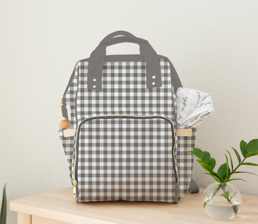 DIAPER BAG BACKPACK - PERSONALIZED NEUTRAL GINGHAM