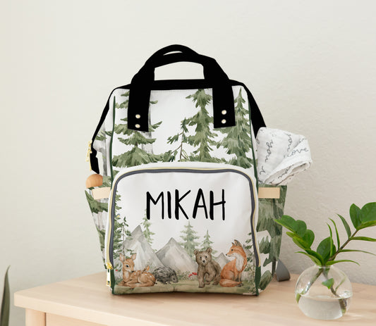 DIAPER BAG BACKPACK - PERSONALIZED WOODLAND ANIMALS