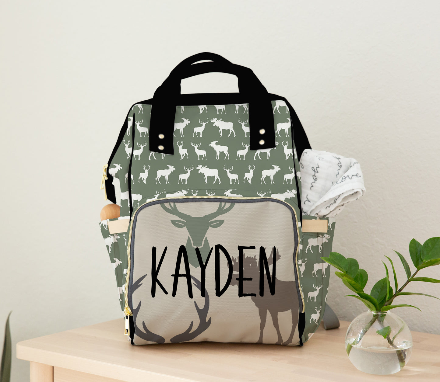 PERSONALIZED DIAPER BAG BACKPACK - WOODLAND BUCK