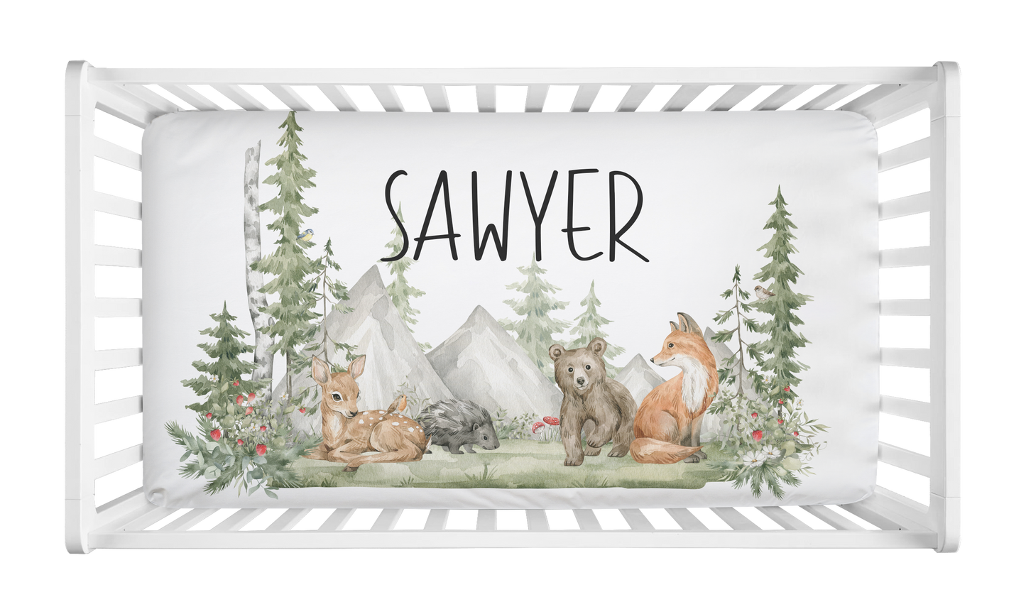 CRIB SHEET - WOODLAND ANIMALS PERSONALIZED