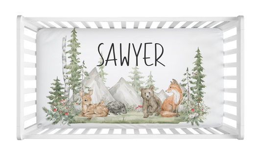 CRIB SHEET - WOODLAND ANIMALS PERSONALIZED
