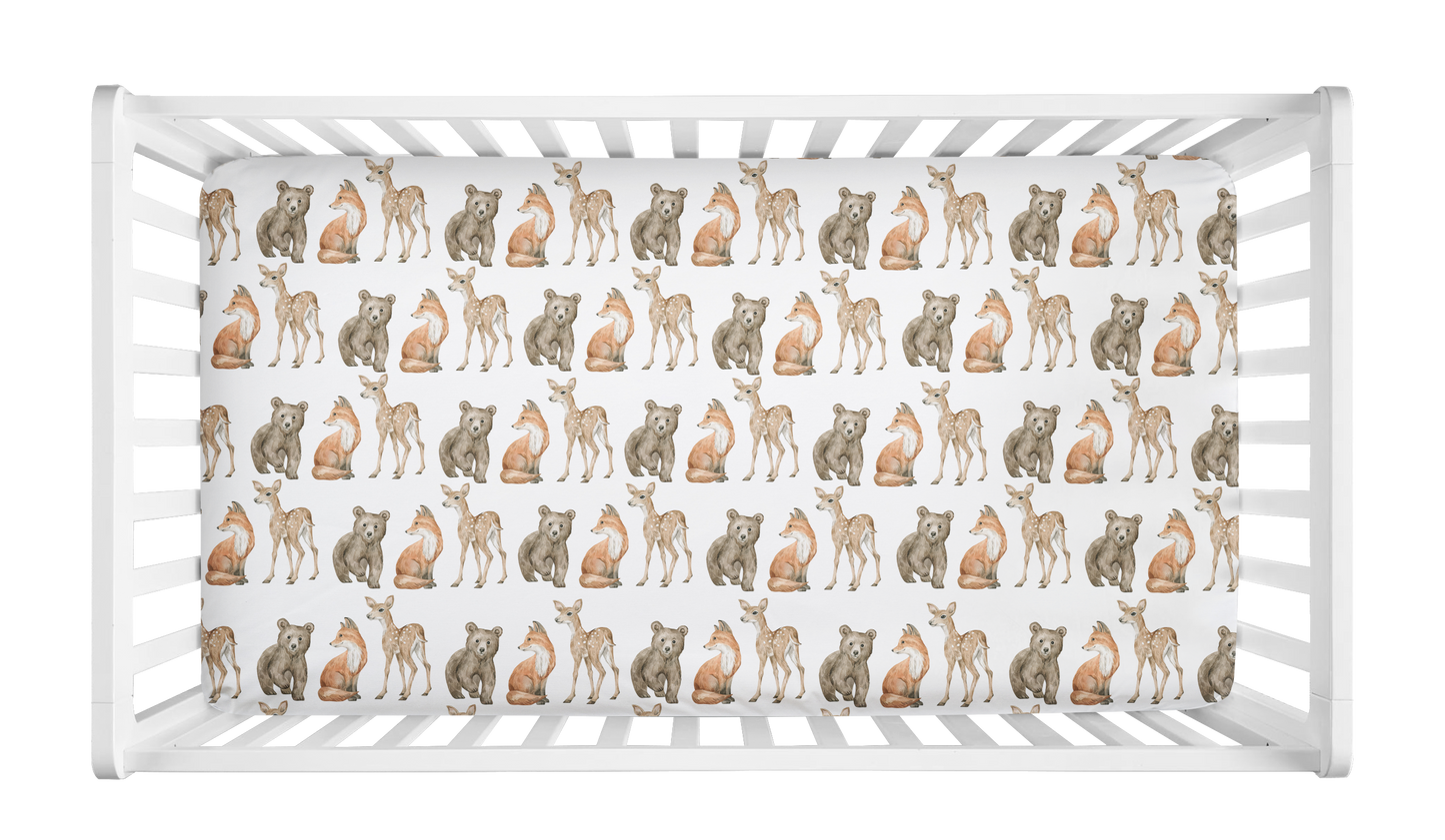 CRIB SHEET - WOODLAND ANIMALS BEAR, FOX & DEER
