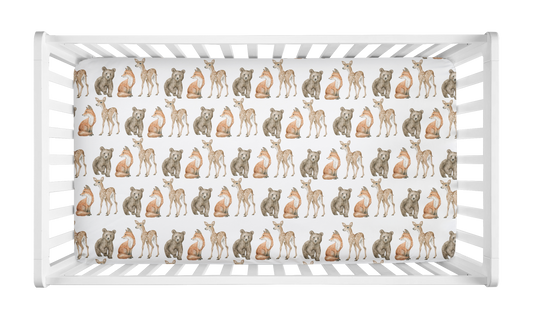 CRIB SHEET - WOODLAND ANIMALS BEAR, FOX & DEER