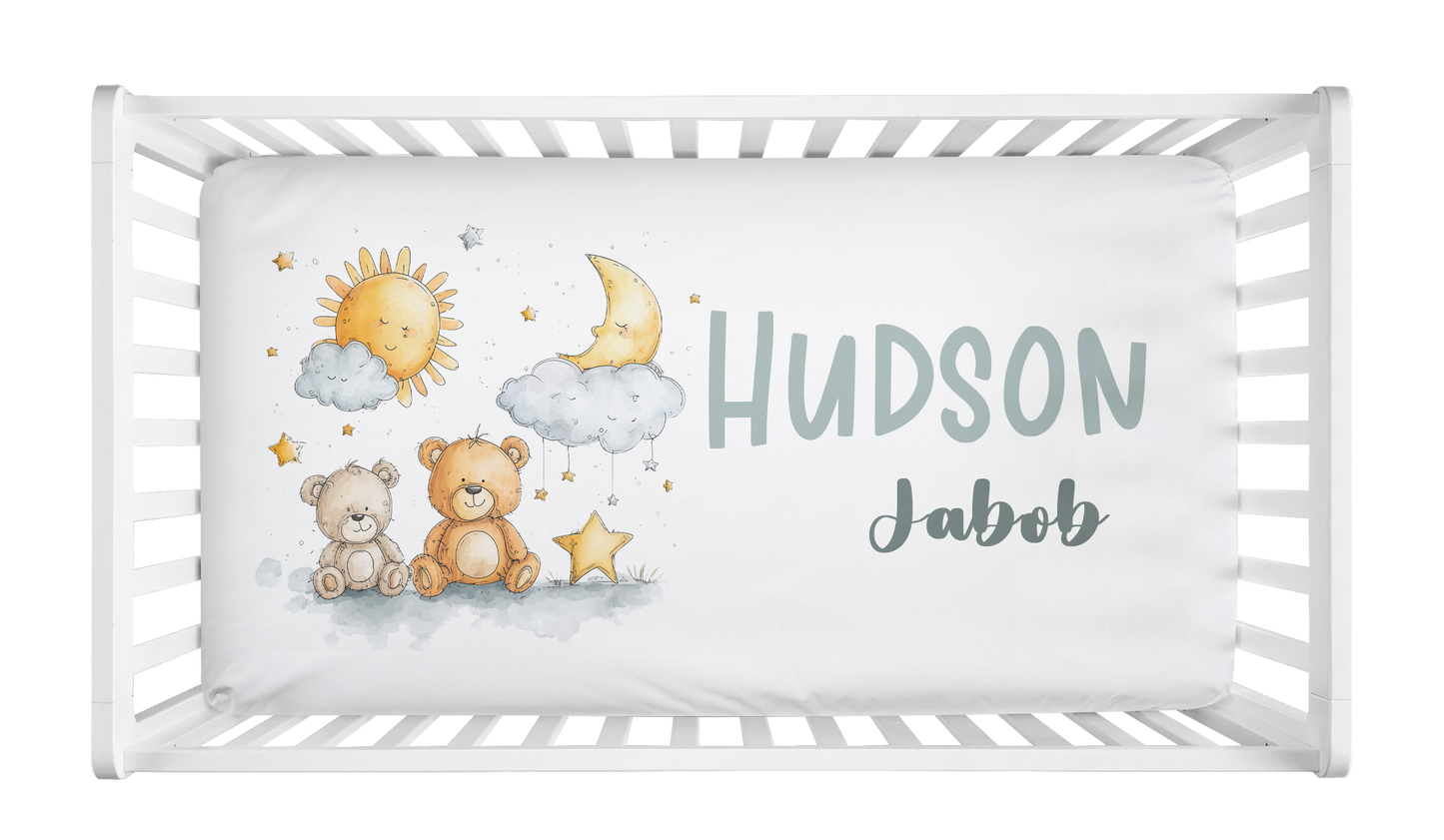 CRIB BEDDING - TEDDY BEAR MOON AND STARS DARK SAGE
