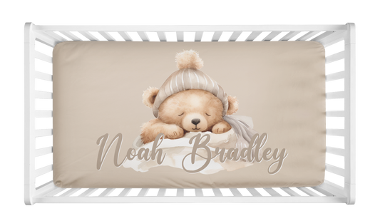 CRIB SHEET - PERSONALIZED NEUTRAL TEDDY BEAR