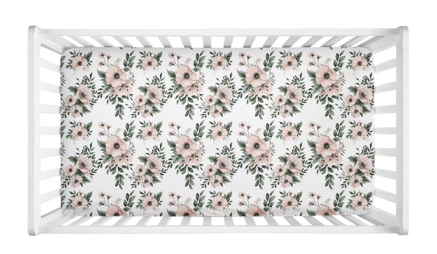 CRIB SHEET - PINK AND SAGE FLORAL