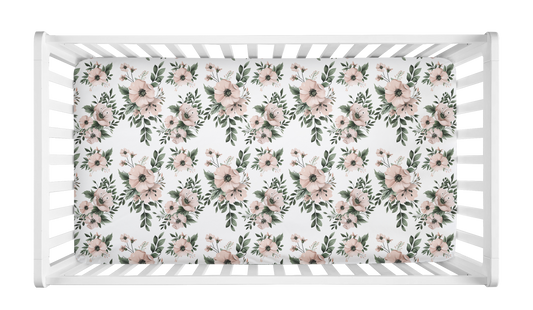 CRIB SHEET - PINK AND SAGE FLORAL