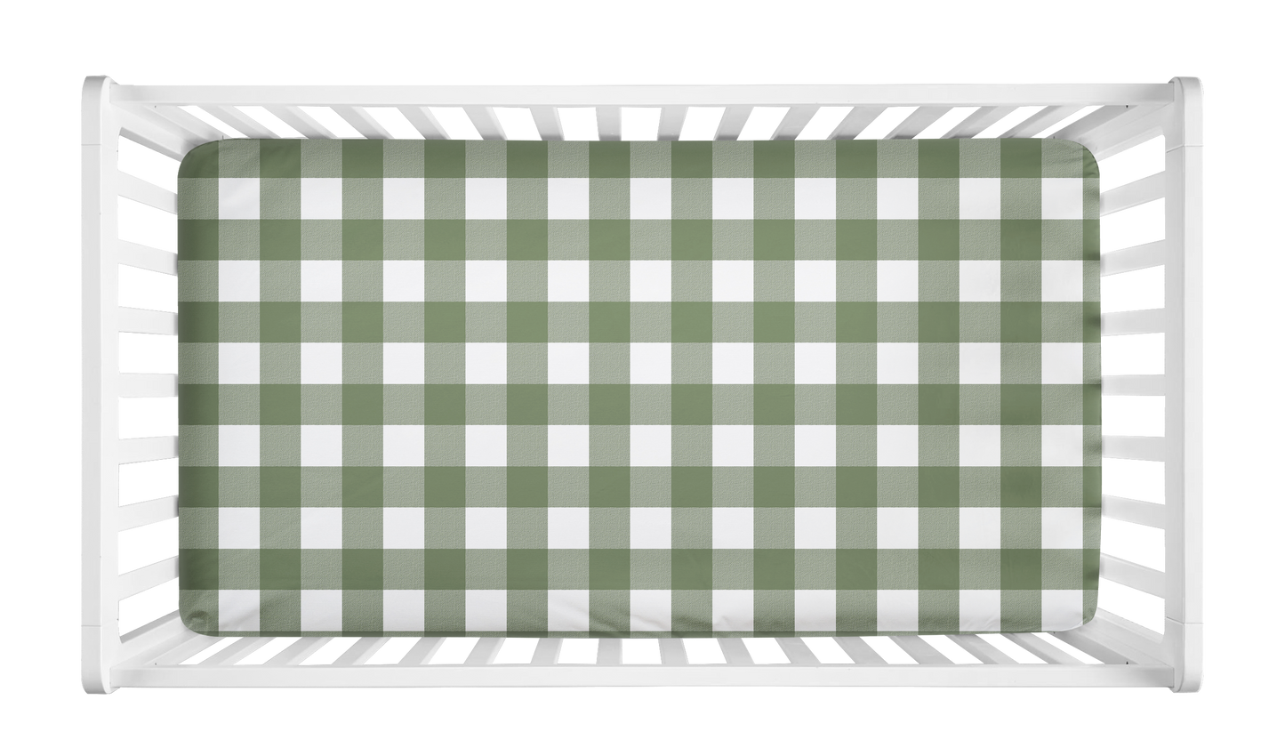 CRIB SHEET - DARK SAGE GREEN BUFFALO PLAID