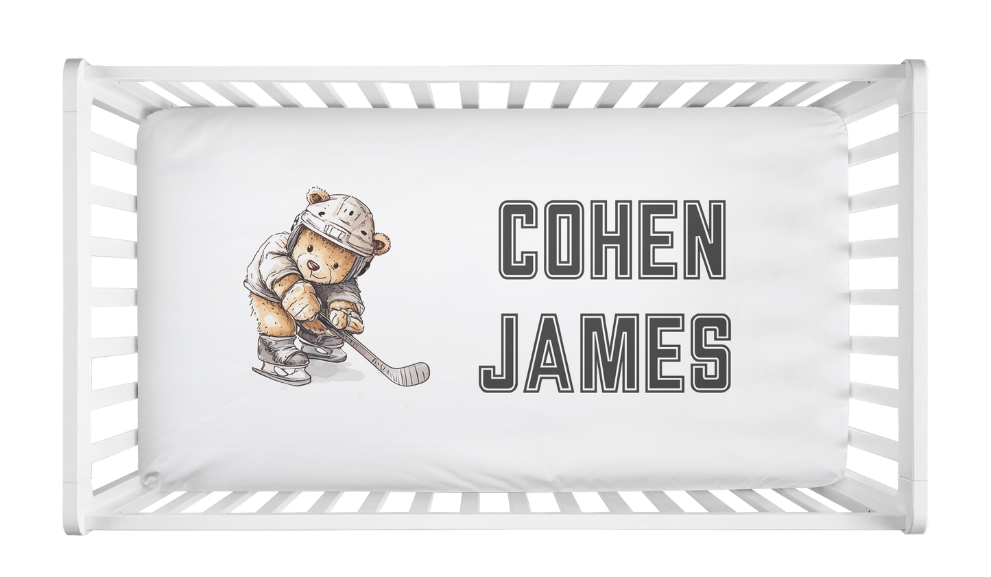 CRIB SHEET - PERSONALIZED TEDDY BEAR HOCKEY