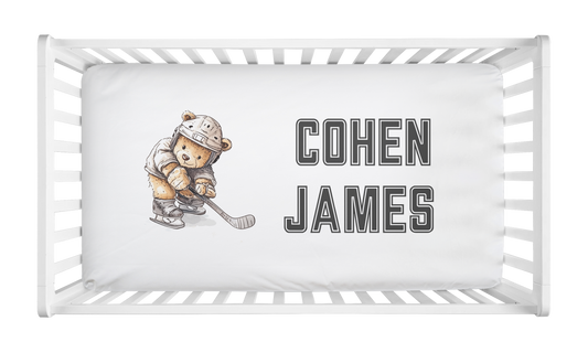 CRIB SHEET - PERSONALIZED TEDDY BEAR HOCKEY