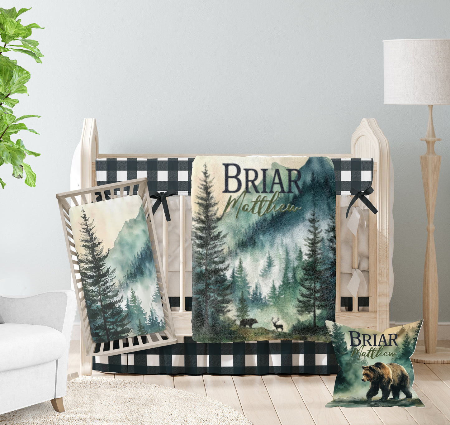 RESERVED - Custom Crib Bedding Set - Crib Comforter Blanket, Crib Sheet, Pillow, Gathered Crib Skirt, One Long Sided Rail Guard