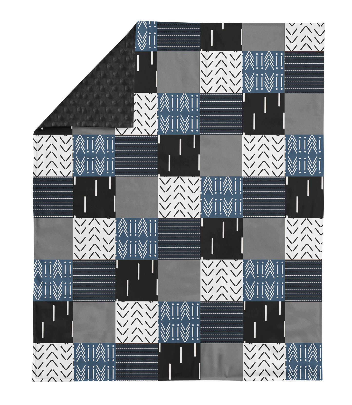 CRIB BEDDING - MODERN MUDCLOTH BOHO BLUE AND BLACK