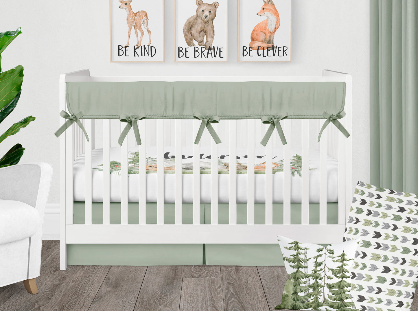 CRIB BEDDING - WOODLAND FOREST ANIMALS IN SAGE GREEN