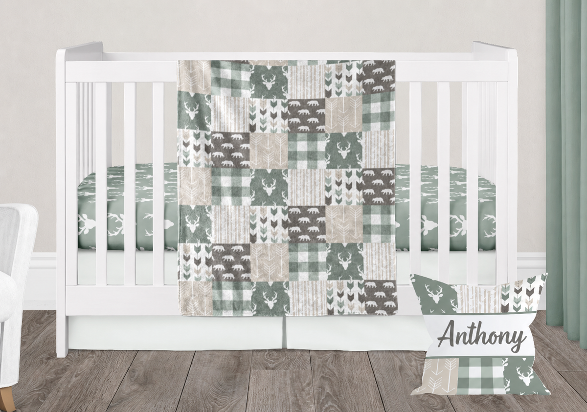 Small Minky Blanket, Crib Sheet and Pillow