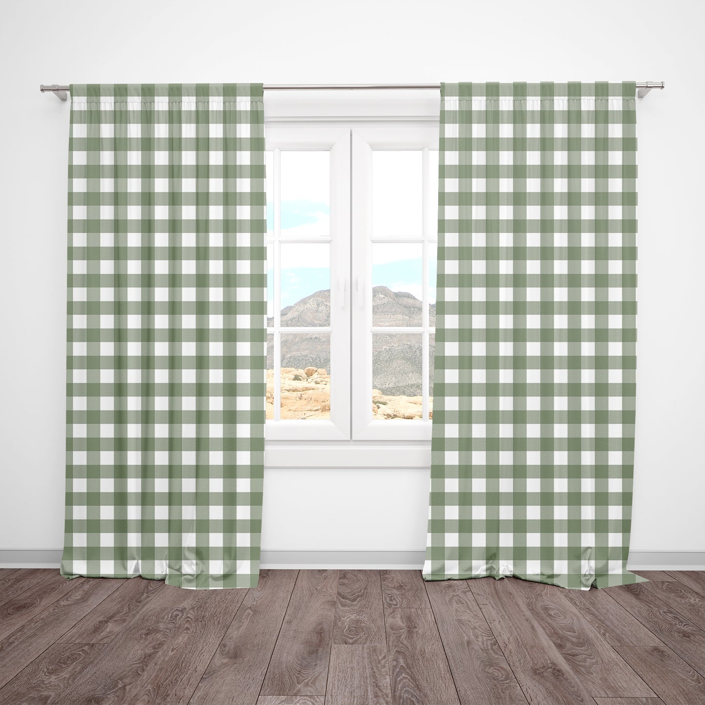 CURTAINS - DARK SAGE GREEN BUFFALO PLAID