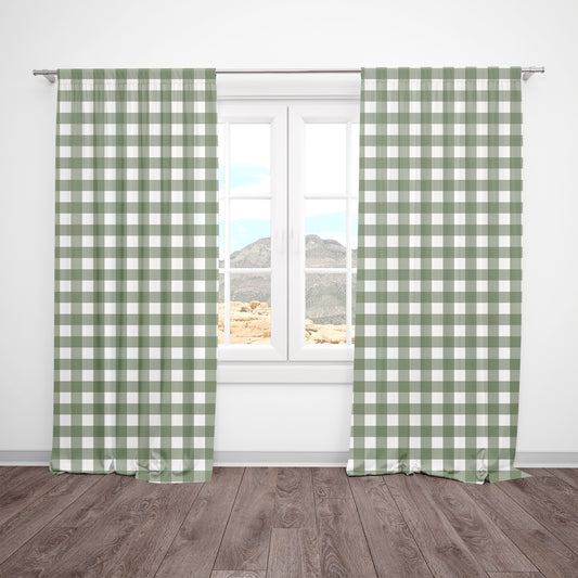 CURTAINS - DARK SAGE GREEN BUFFALO PLAID