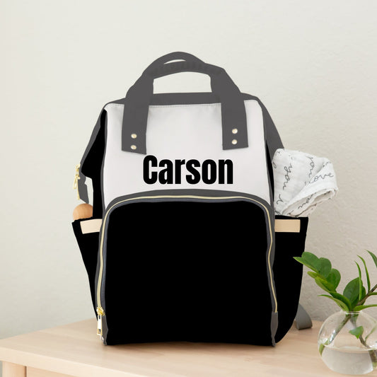 PERSONALIZED DIAPER BAG BACKPACK | BLACK AND WHITE