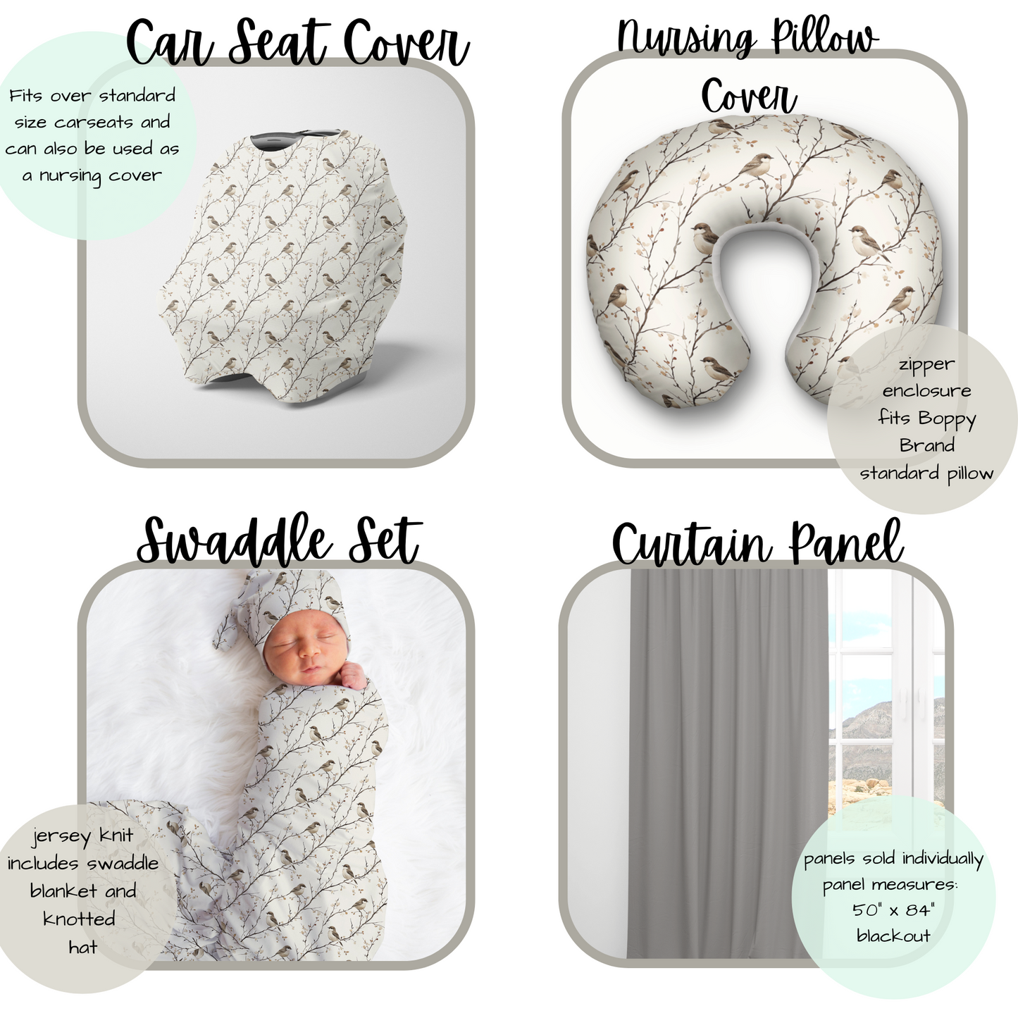 CRIB BEDDING - NEUTRAL GINGHAM BIRDS