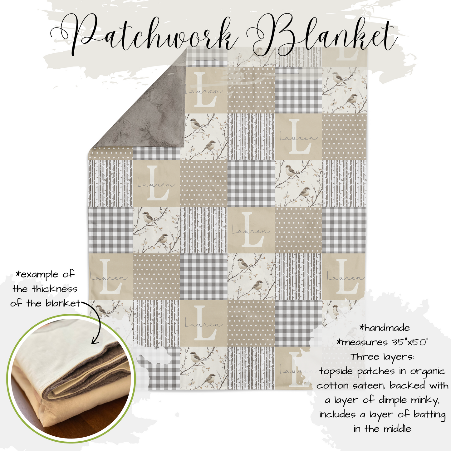 CRIB BEDDING - NEUTRAL GINGHAM BIRDS
