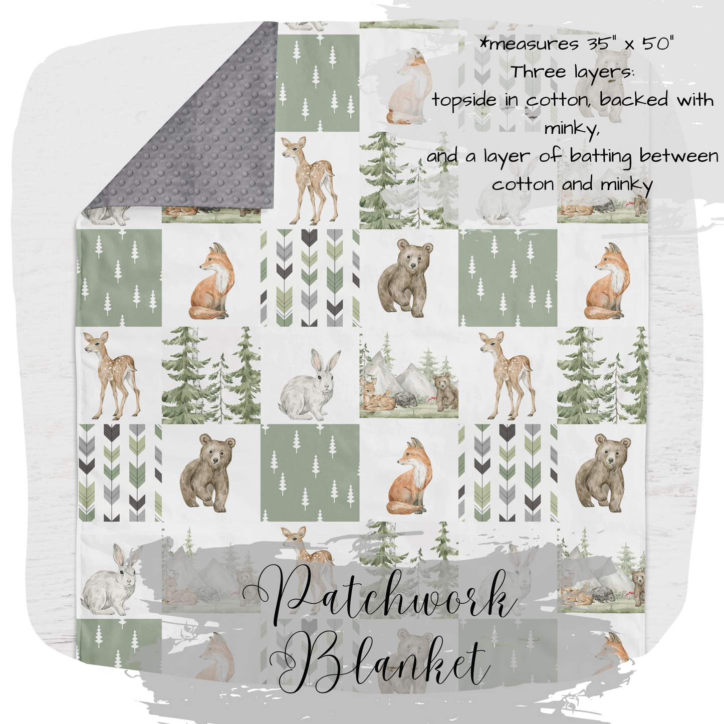 CRIB BEDDING - WOODLAND FOREST ANIMALS IN SAGE GREEN