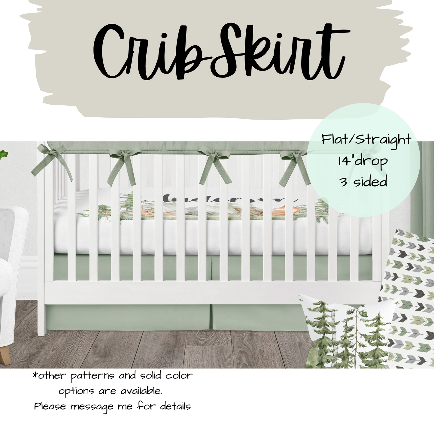 CRIB BEDDING - WOODLAND FOREST ANIMALS IN SAGE GREEN