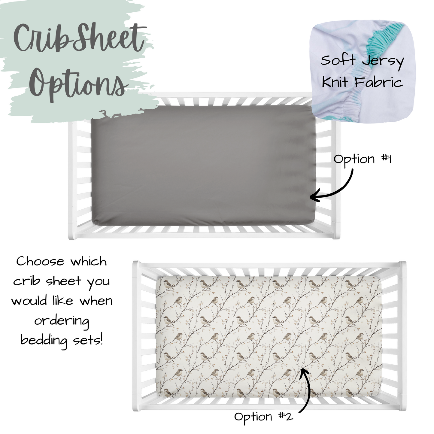 CRIB BEDDING - NEUTRAL GINGHAM BIRDS
