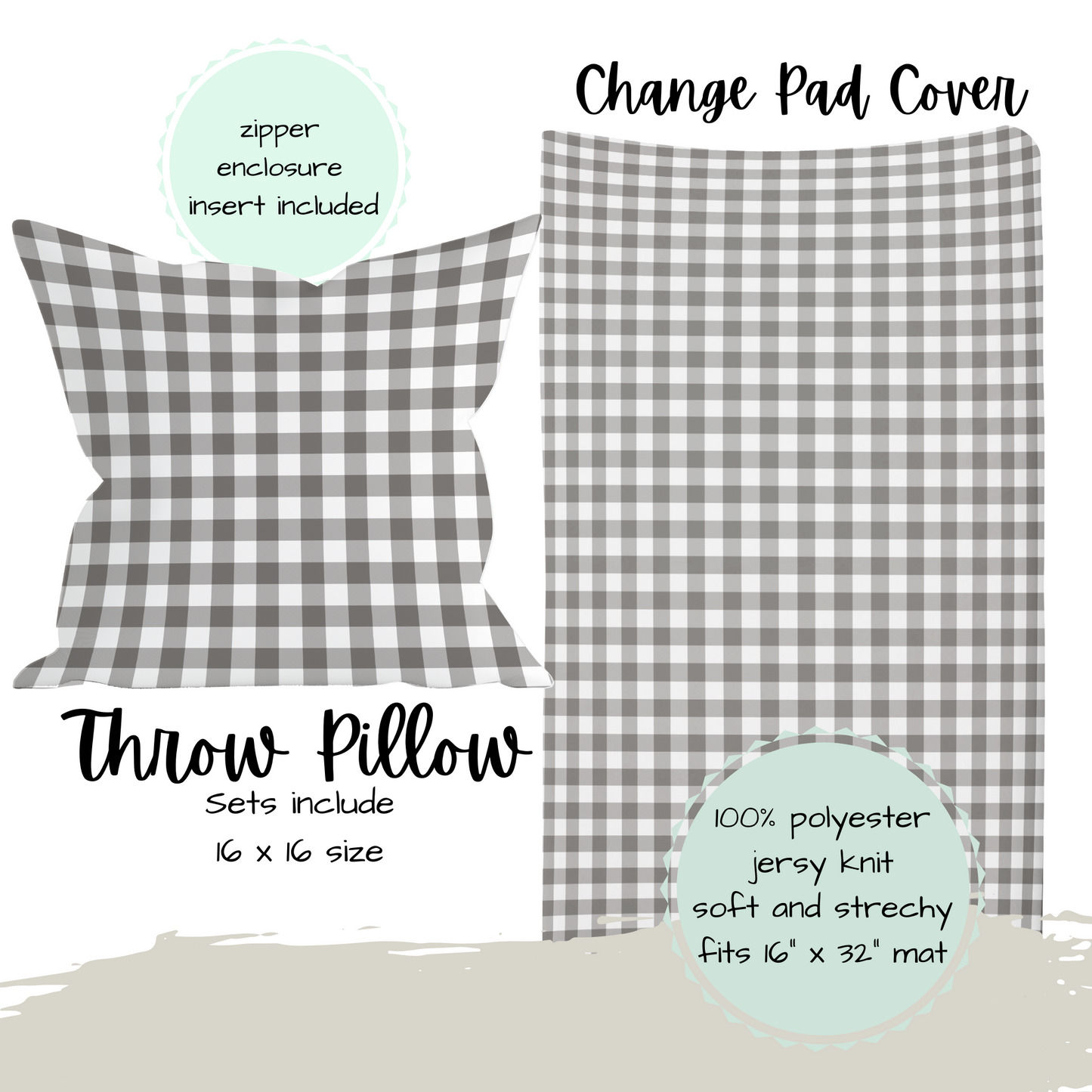CRIB BEDDING - NEUTRAL GINGHAM BIRDS