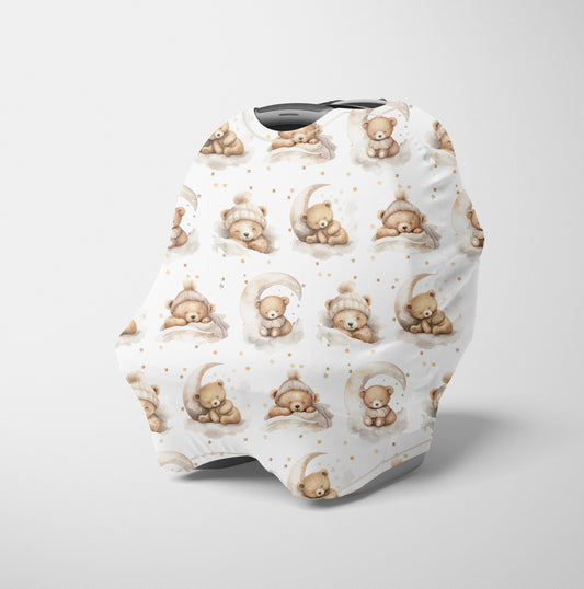 CAR SEAT COVER - NEUTRAL TEDDY BEARS