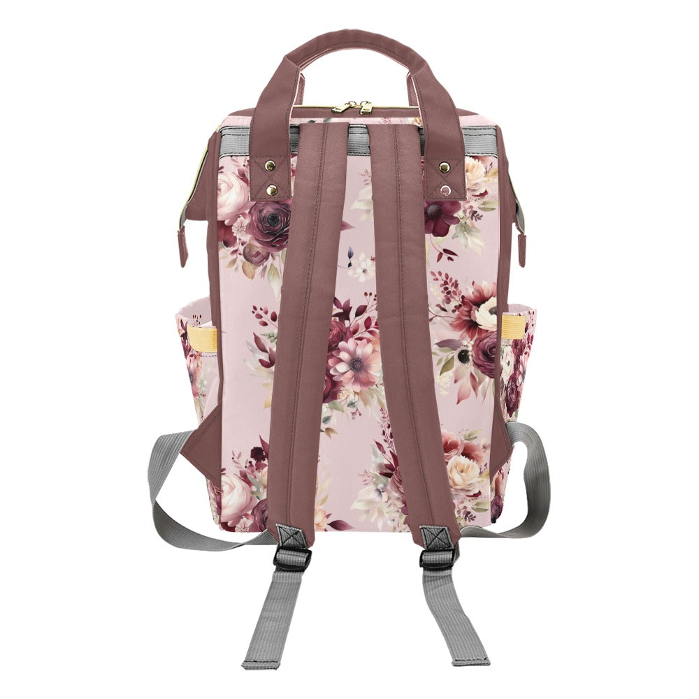 PERSONALIZED DIAPER BAG BACKPACK | HIGHLAND COW BURGUNDY FLORAL