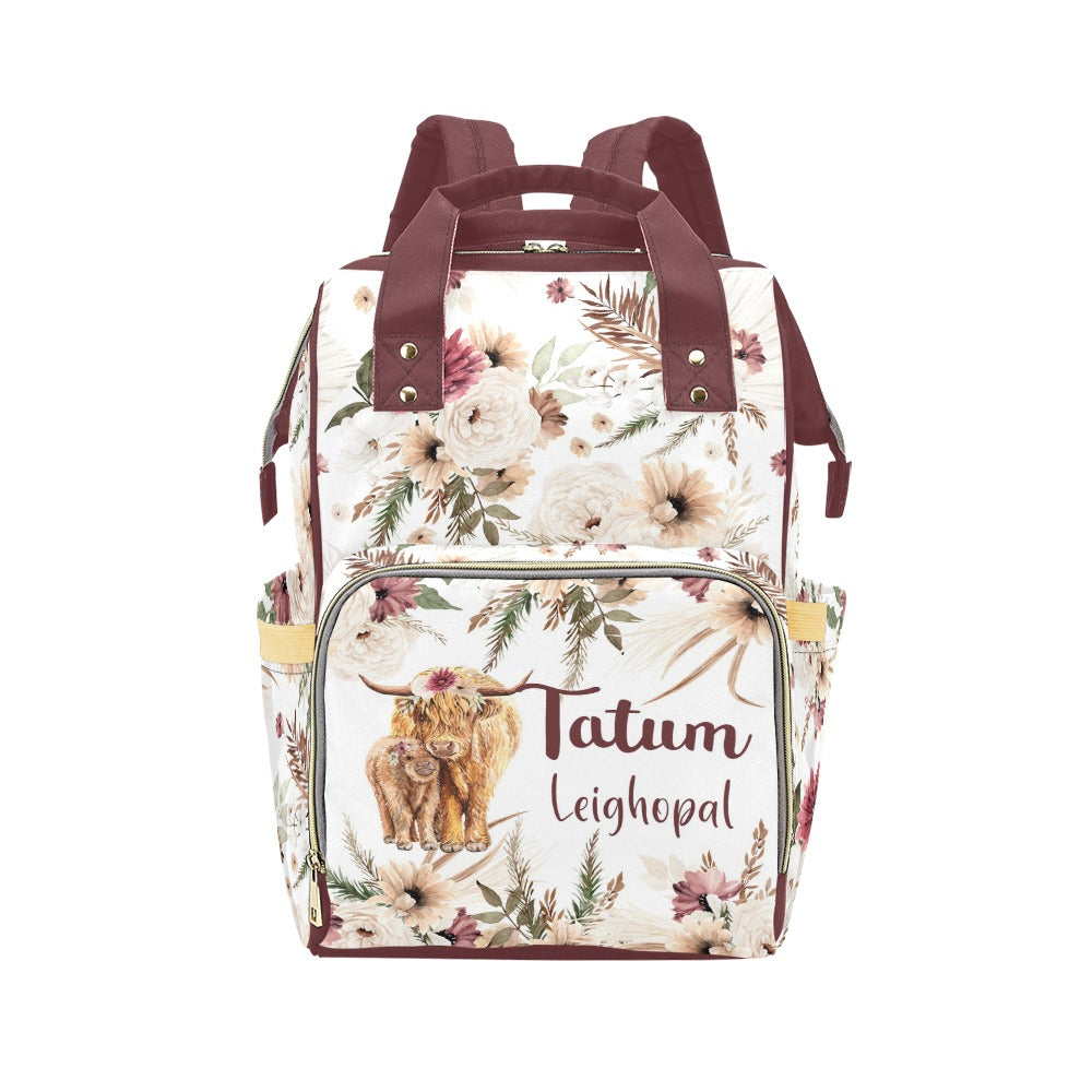 PERSONALIZED DIAPER BAG BACKPACK | HIGHLAND COW BOHO FLORAL