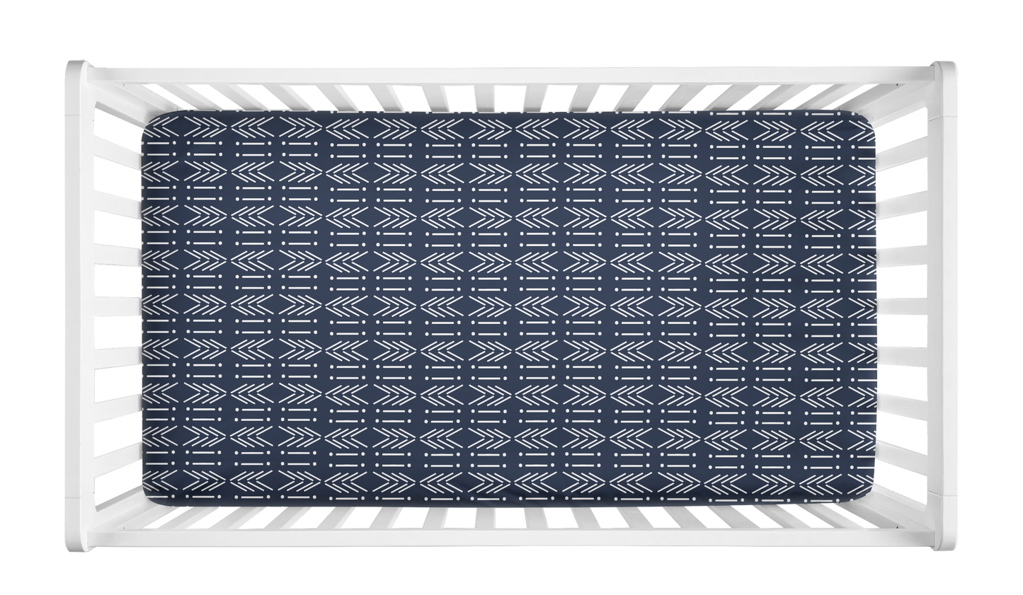 CRIB SHEET - BLUE MUDCLOTH