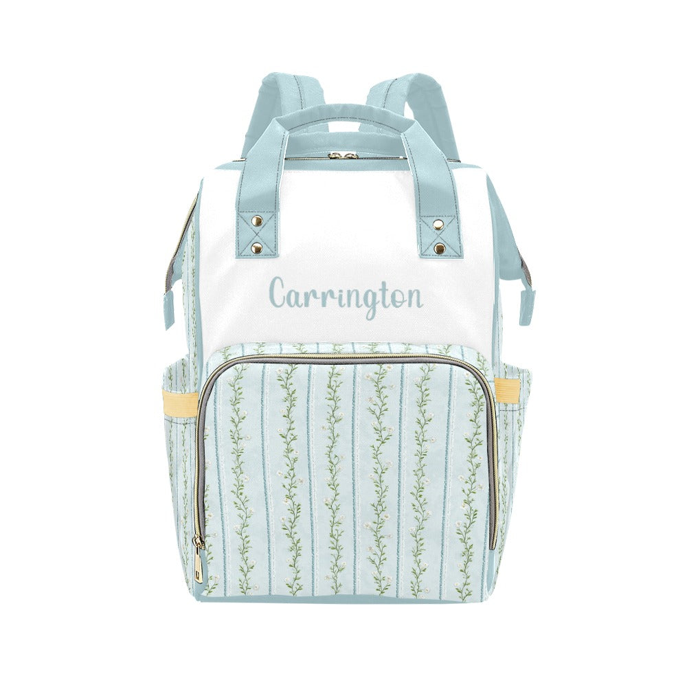 PERSONALIZED DIAPER BAG BACKPACK - BLUE FLORAL STRIPE