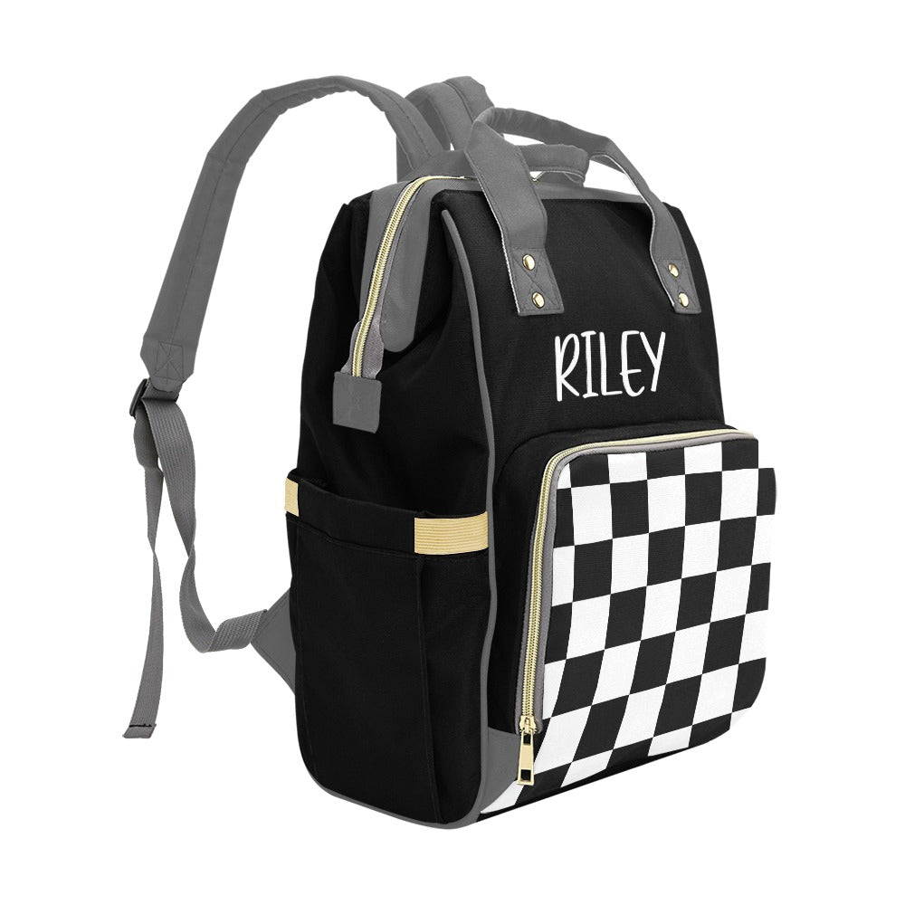 PERSONALIZED DIAPER BAG BACKPACK | BLACK AND WHITE CHECKERED