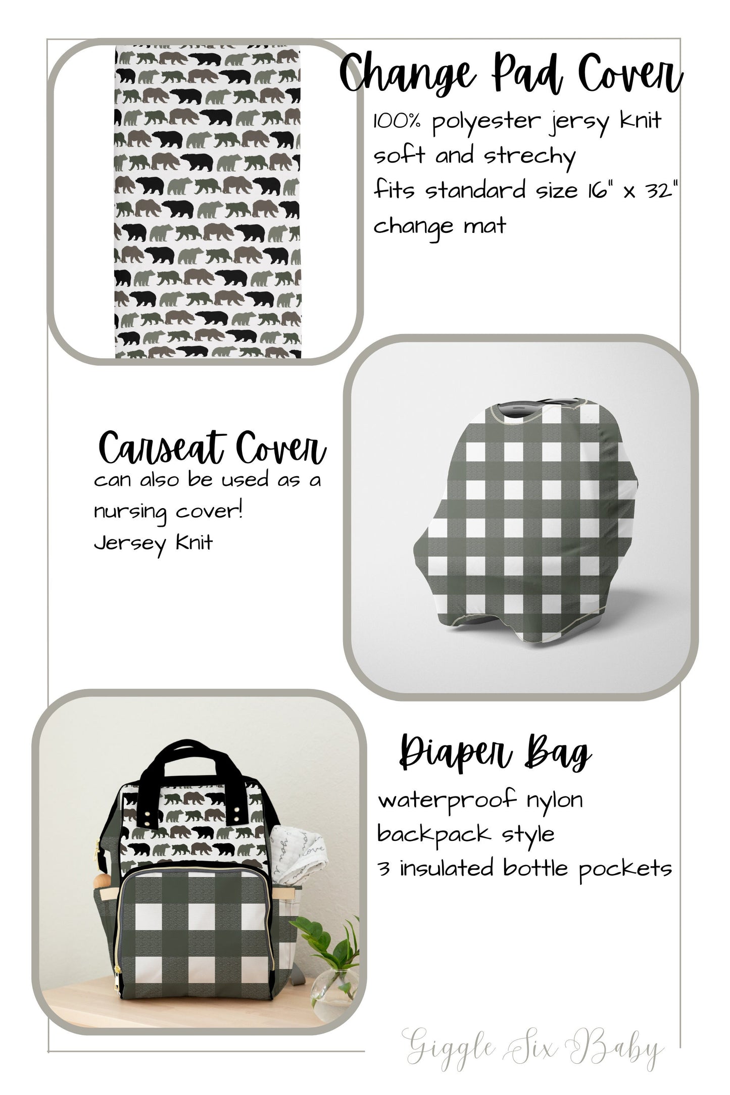 Bear Crib Bedding Pattern Options, Woodland Baby Boy Nursery Bedding, Mix and Match Custom Baby Bedding, Green Brown and Black Nursery