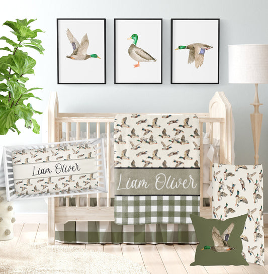 Duck Hunting Nursery Bedding, Baby Boy Bedding Crib Sets, Baby Boy Bedding, Green Crib Set, Personalized Baby Mallard Duck Crib Bedding