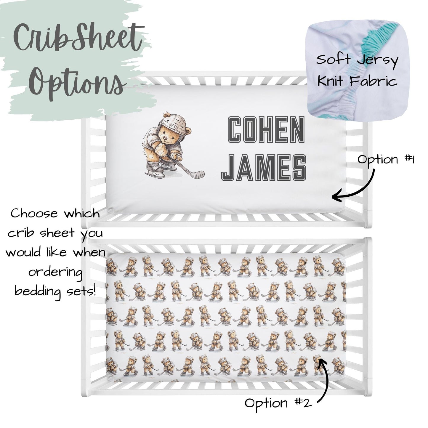 Crib Bedding Set Hockey Theme, Teddy Bear Nursery Sports Baby Bedding Set, Personalized Hockey Teddy Bear Crib Set, Baby Boy Shower Gift