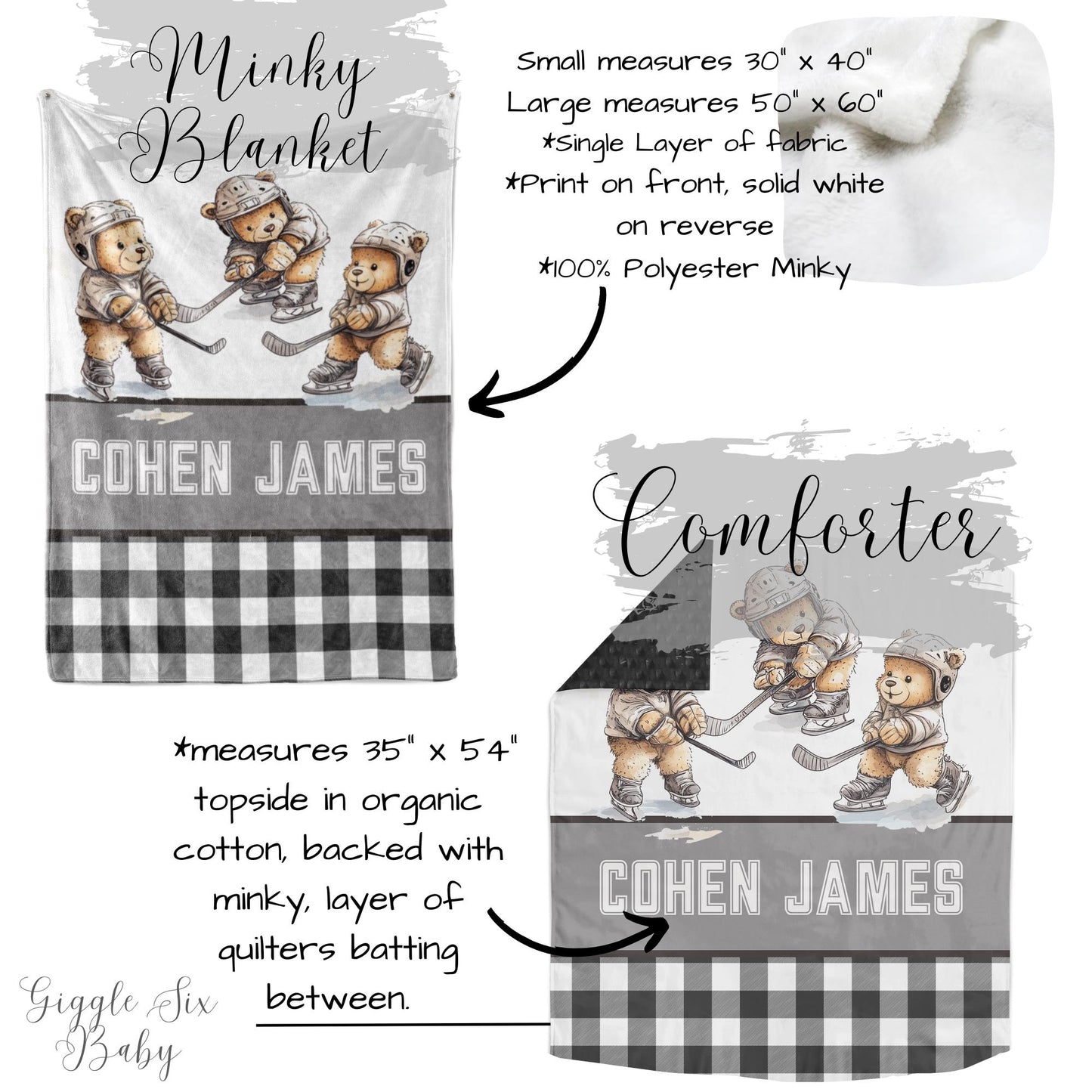 Crib Bedding Set Hockey Theme, Teddy Bear Nursery Sports Baby Bedding Set, Personalized Hockey Teddy Bear Crib Set, Baby Boy Shower Gift