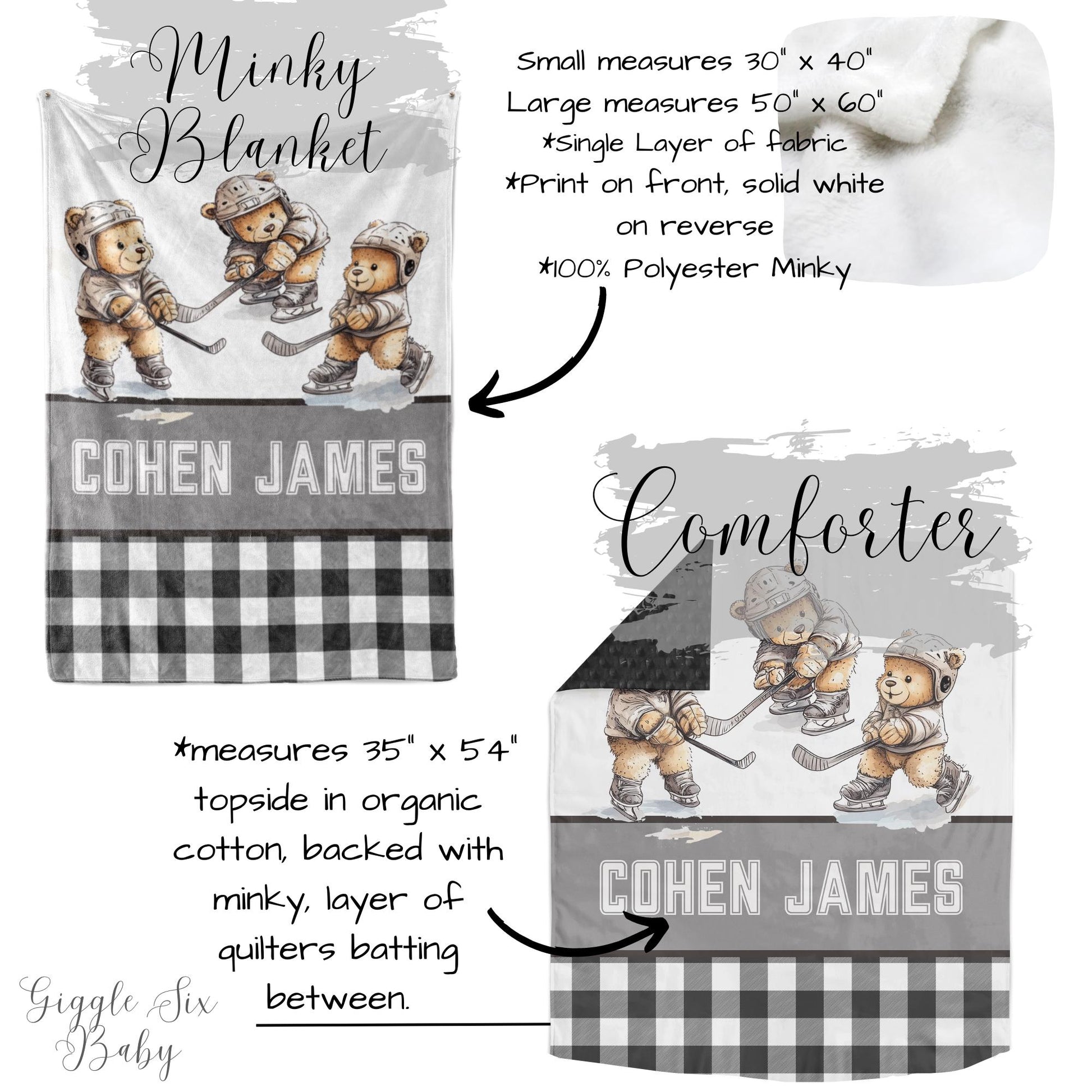 Crib Bedding Set Hockey Theme, Teddy Bear Nursery Sports Baby Bedding Set, Personalized Hockey Teddy Bear Crib Set, Baby Boy Shower Gift