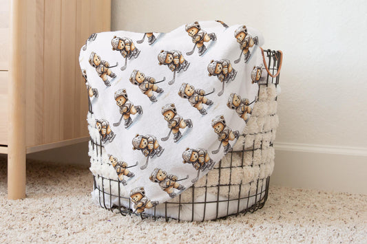 Teddy Bear Hockey Baby Blanket - Cozy Baby and Toddler Blanket - Sports-Themed Nursery Decor - Baby Boy Shower Gift