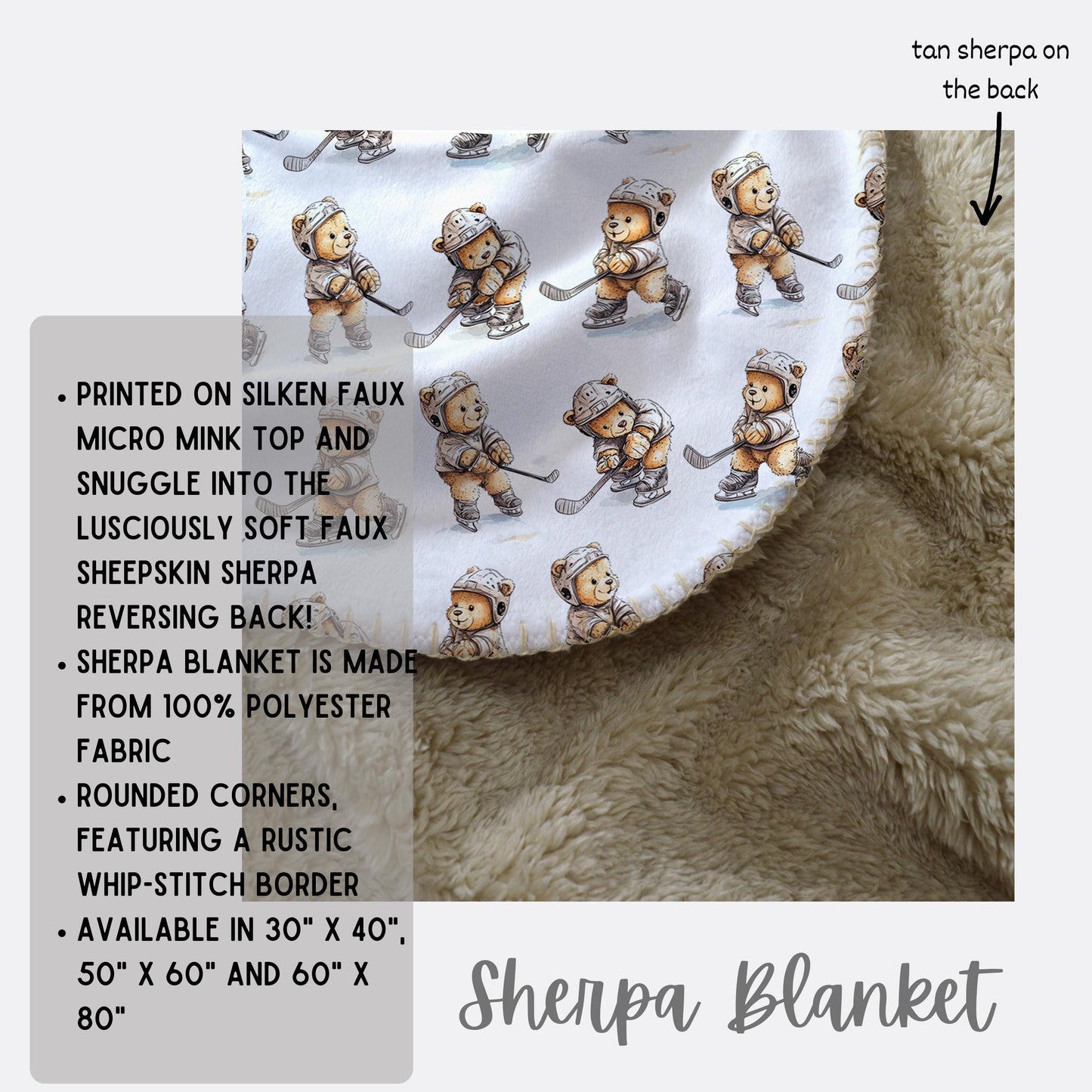Teddy Bear Hockey Baby Blanket - Cozy Baby and Toddler Blanket - Sports-Themed Nursery Decor - Baby Boy Shower Gift